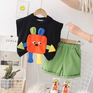 CUTE CARTOON ROUND NECK HOODED TSHIRT WITH SHORTS